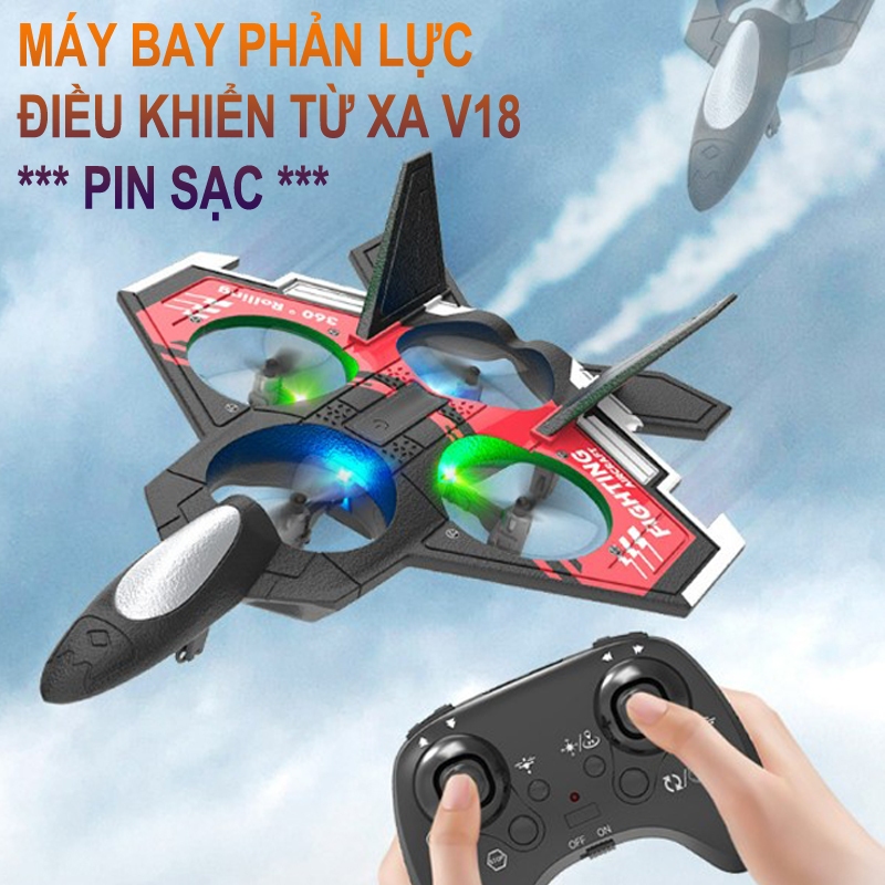 Máy bay điều khiển từ xa V18 🛬 Đồ chơi điều khiển từ xa cho bé – Pin sạc – 4 động cơ quạt, có đèn led ban đêm