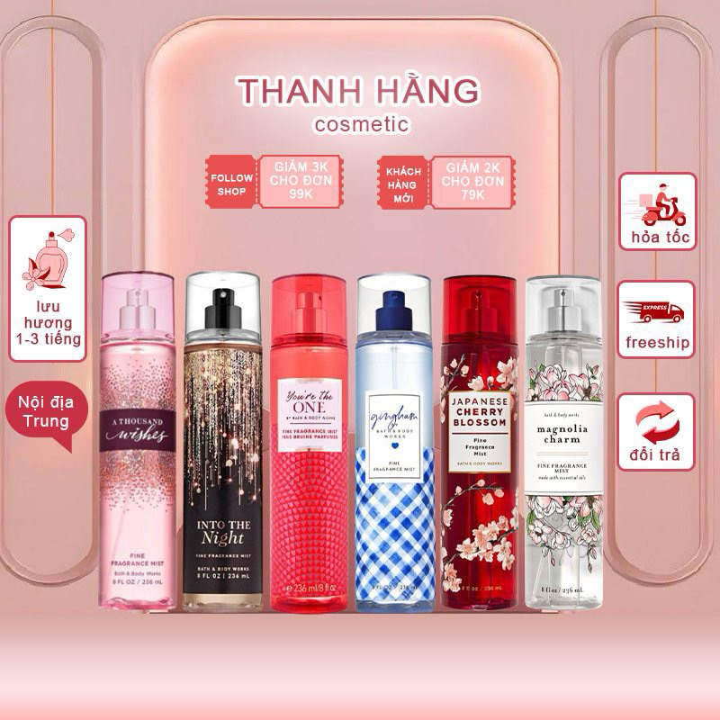 Xịt body mist thơm toàn thân Bath and Body Works fragrance mist 236ml