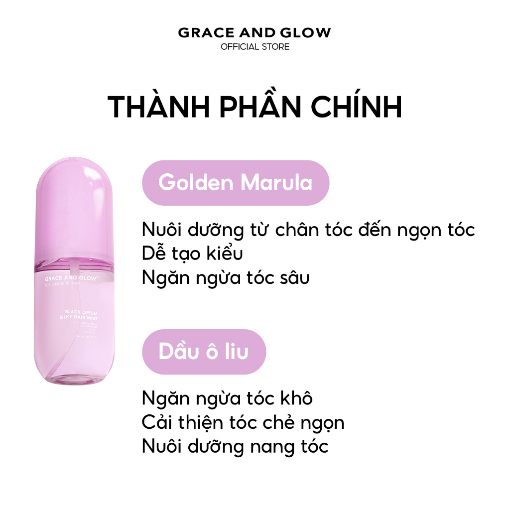 Xịt dưỡng tóc Grace and Glow Black Opium Silky Hair Mist phục hồi tóc hư tổn, giảm chẻ ngọn, khô rối 100ml