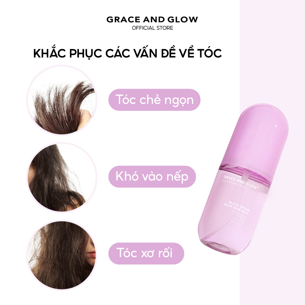 Xịt dưỡng tóc Grace and Glow Black Opium Silky Hair Mist phục hồi tóc hư tổn, giảm chẻ ngọn, khô rối 100ml