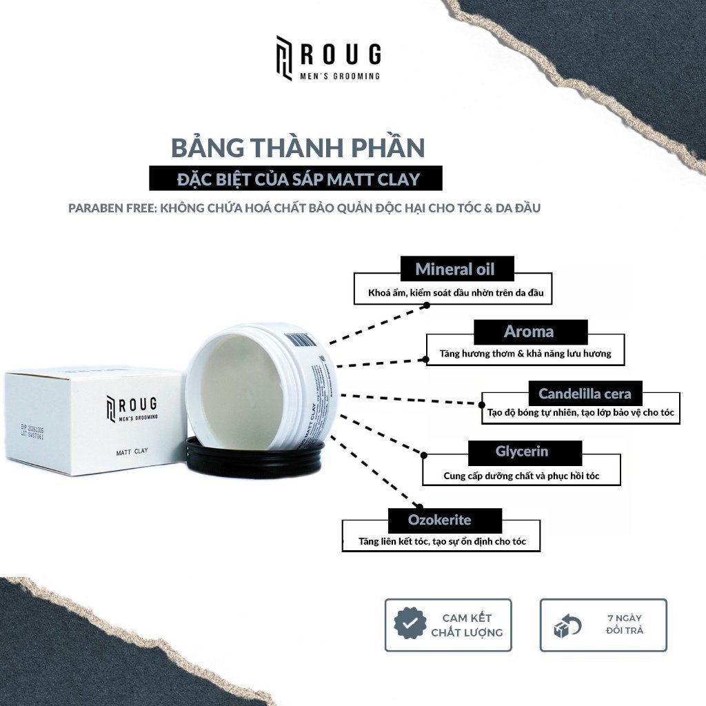 ROUG | Sáp vuốt tóc, Gôm xịt cứng tóc Roug Matt Clay, Matte Clay 90g – Chính Hãng Bọt tạo phồng Roug