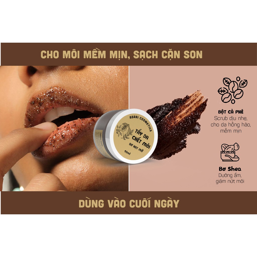 [Có combo kèm son dưỡng] Tẩy da chết môi handmade Asari Cosmetics