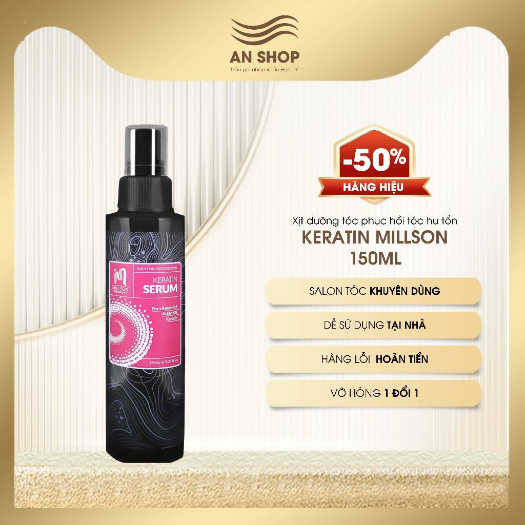 Xịt dưỡng tóc chăm sóc tóc phục hồi hư tổn Keratin Millson 150ml sịt dưỡng tóc uốn nhuộm duỗi tinh chất dưỡng tóc khô xơ