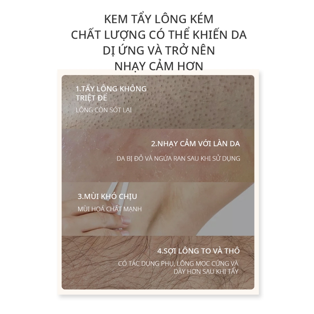 Kem tẩy lông chính hãng cho da nhạy cảm, an toàn không đau rát, lành tính, dễ chịu, sạch lông nhanh chóng Fun Dine