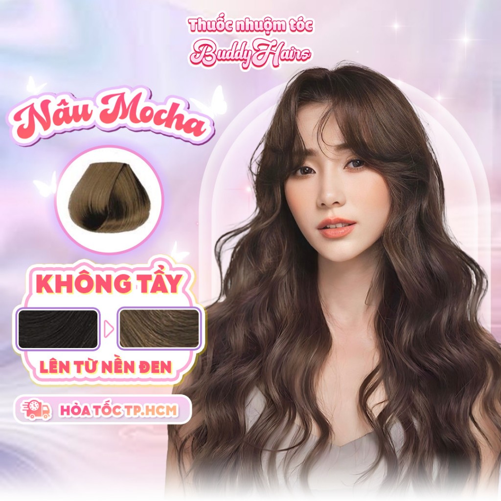 Thuốc nhuộm tóc màu NÂU MOCHA, thuốc nhuộm không tẩy  , thuốc nhuộm tóc tại nhà Buddyhairs tặng kèm phụ kiện nhuộm tóc