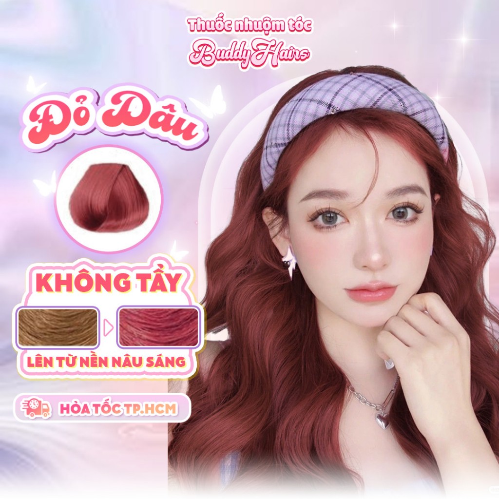 Thuốc nhuộm tóc màu ĐỎ DÂU,ĐỎ RƯỢU VANG thuốc nhuộm tóc tại nhà Buddyhairs tặng kèm phụ kiện nhuộm tóc