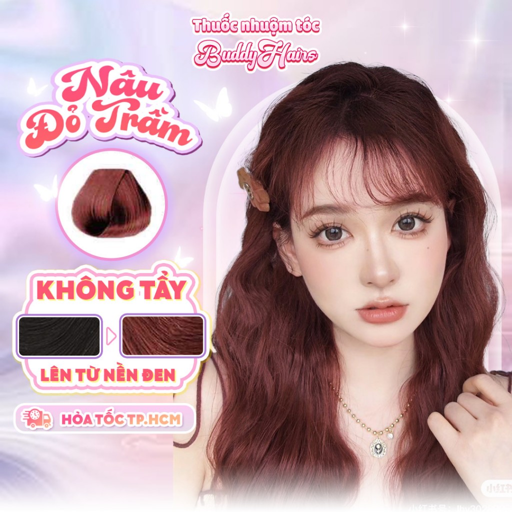 Thuốc nhuộm tóc màu NÂU ĐỎ TRẦM thuốc nhuộm tóc tại nhà Buddyhairs tặng kèm phụ kiện nhuộm tóc