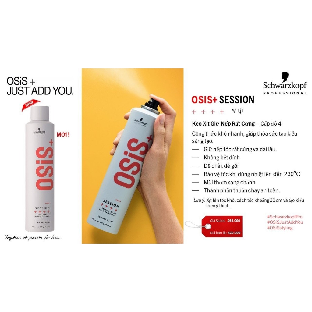 Gôm xịt giữ nếp cứng OSIS+ SESSION 3 Schwarzkopf 300ML [chính hãng]