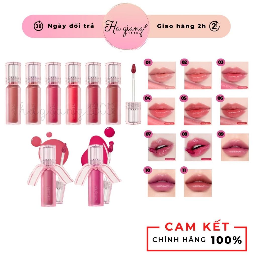 Son Tint Bóng Peripera Bare Water Tint màu 01 02 03 04 05 06 lên màu khá chuẩn và bám màu rất tốt