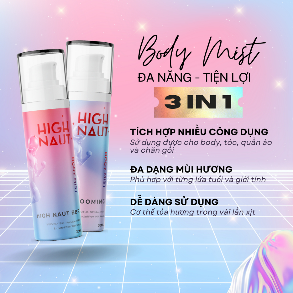 Body mist xịt thơm body chính hãng High Naut nước hoa sịt thơm cơ thể body miss nam nữ toàn thân lưu hương lâu