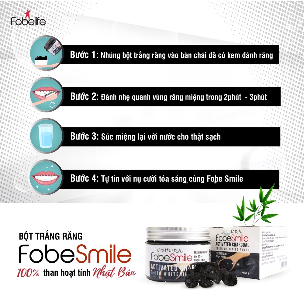 ( Nhập Khẩu Nhật Bản ) Bột Than Trắng Răng , Bột Than Hoạt Tính Trắng Răng Fobe smile –  Giúp Trắng Răng Hiệu Quả