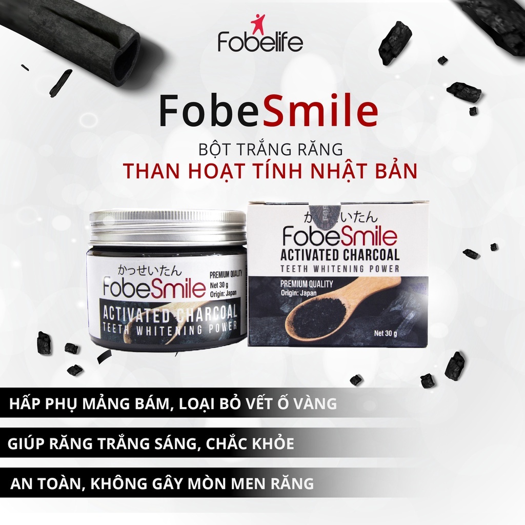 ( Nhập Khẩu Nhật Bản ) Bột Than Trắng Răng , Bột Than Hoạt Tính Trắng Răng Fobe smile –  Giúp Trắng Răng Hiệu Quả