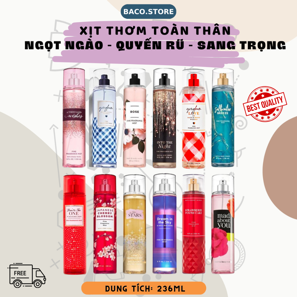 Xịt Thơm Toàn thân Body Mist VIC & BBW 236ml Ngọt Ngào, Sang Trọng
