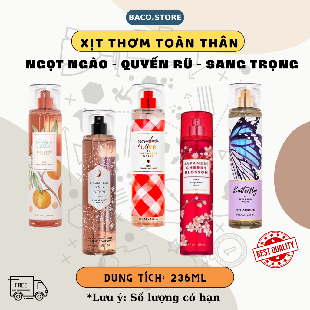 Xịt Thơm Toàn thân Body Mist VIC & BBW 236ml Ngọt Ngào, Sang Trọng