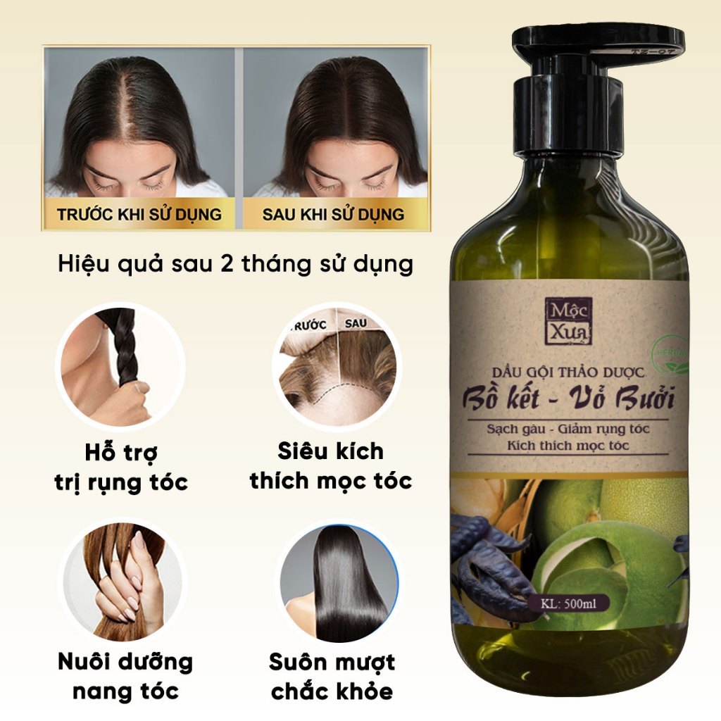 Bộ dầu gội xả bồ kết, vỏ bưởi Mộc Xưa 500ml ngăn ngừa rụng tóc, kích thích mọc tóc, nuôi dưỡng chân tóc chắc khỏe
