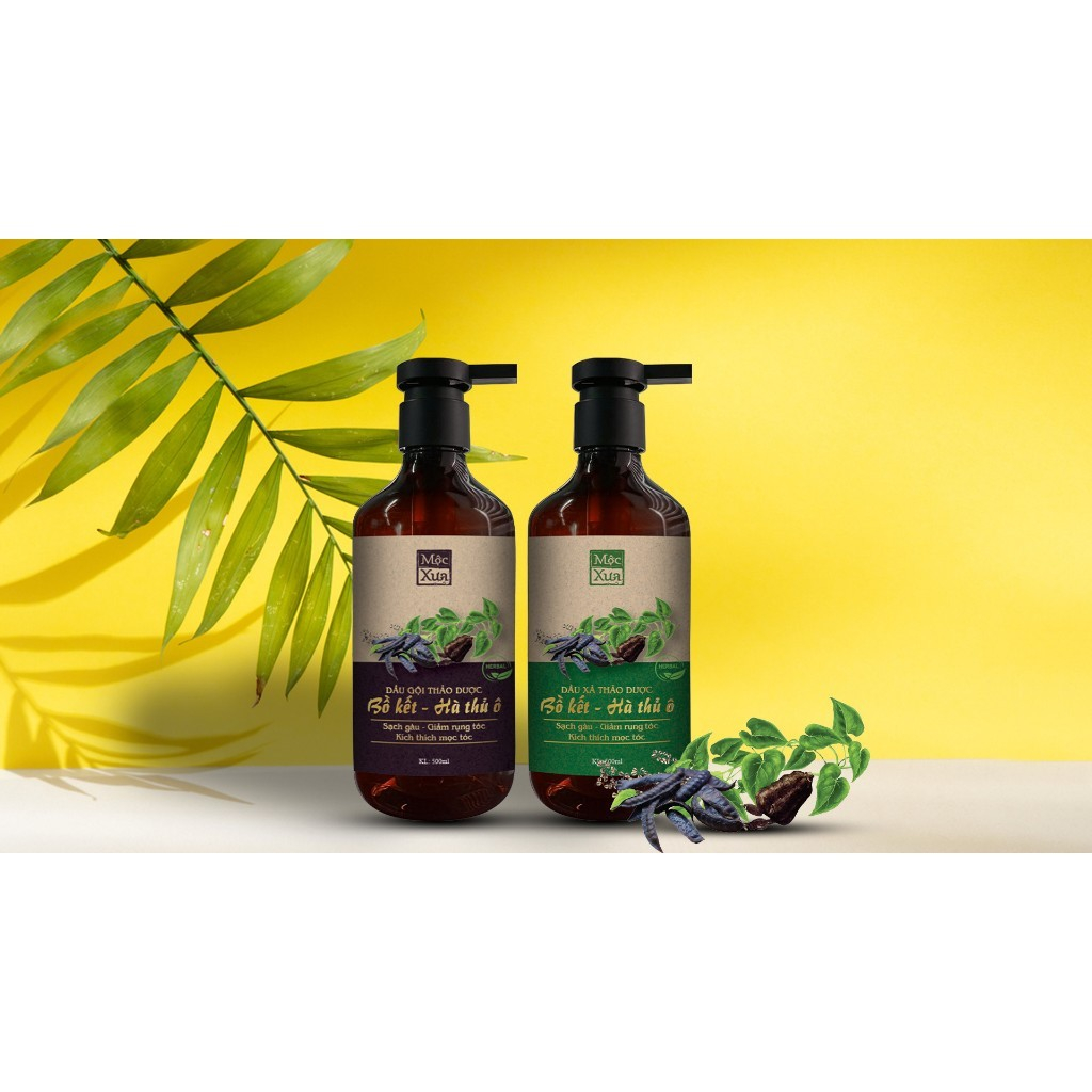 Bộ dầu gội xả bồ kết Mộc Xưa 500ml tinh chất hà thủ ô sạch gàu, ngăn ngừa rụng tóc, kiểm soát bã nhờn da đầu hiệu quả