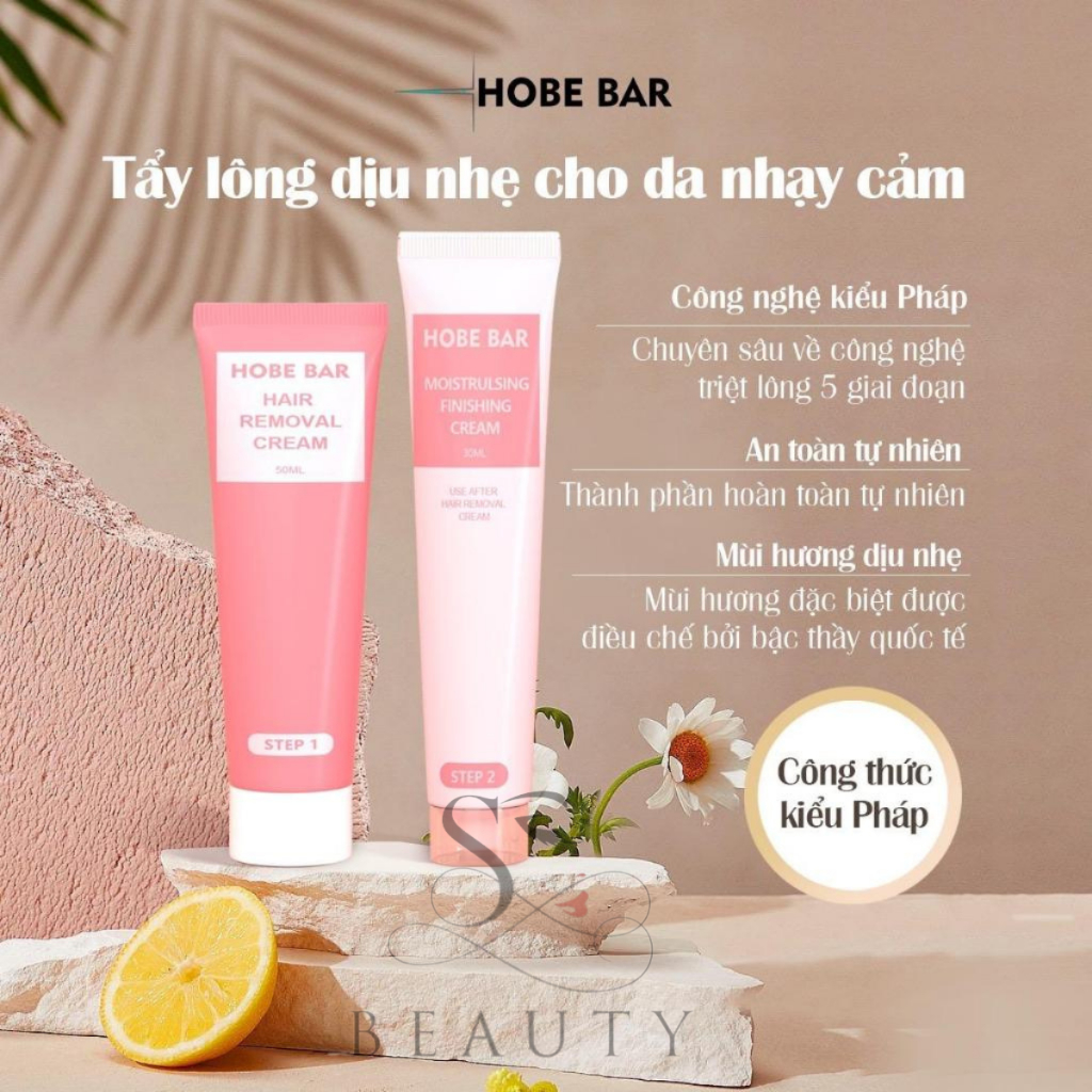 COMBO 2 Kem tẩy lông HOBEBAR 50g và  2 Gel dưỡng lô hội 30g dịu nhẹ da không gây kích ứng và không đau rát