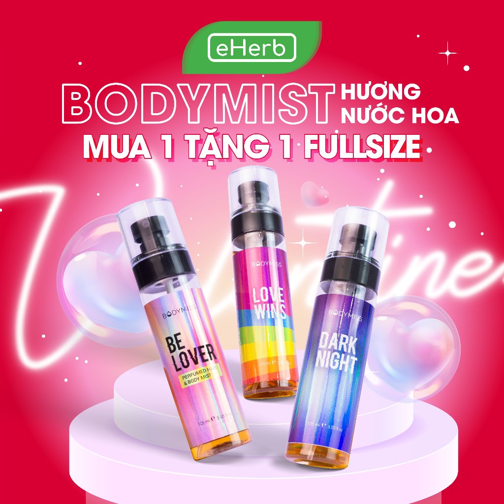 [14/2 DEAL MUA 1 TẶNG 1 FULLSIZE] Nước Hoa Bodymist Unisex Xịt Thơm Toàn Thân Lưu Hương 6H Đi Học BODYMISS 105ml (Chai)