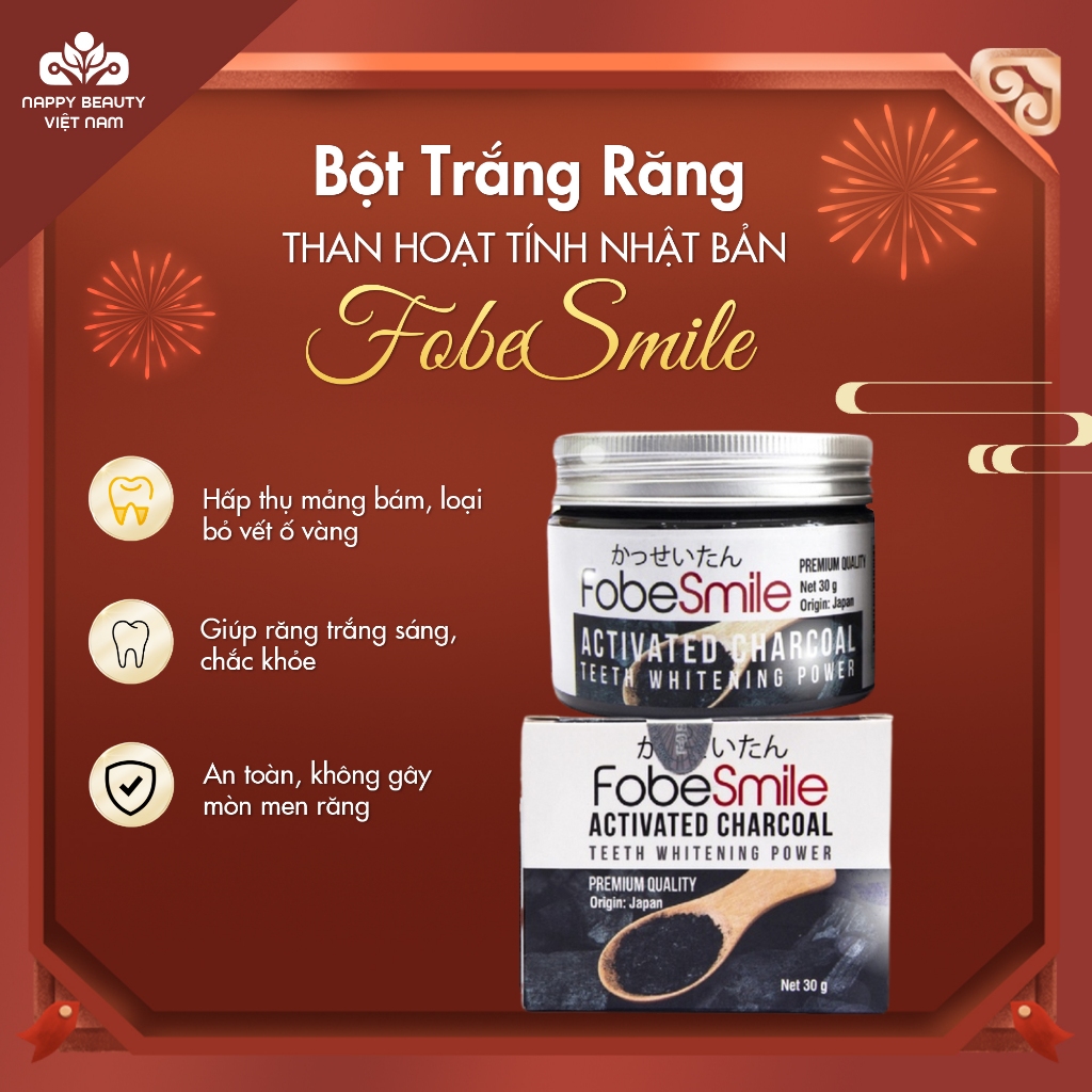 ( Nhập Khẩu Nhật Bản ) Bột Than Trắng Răng , Bột Than Hoạt Tính Trắng Răng Fobe smile –  Giúp Trắng Răng Hiệu Quả