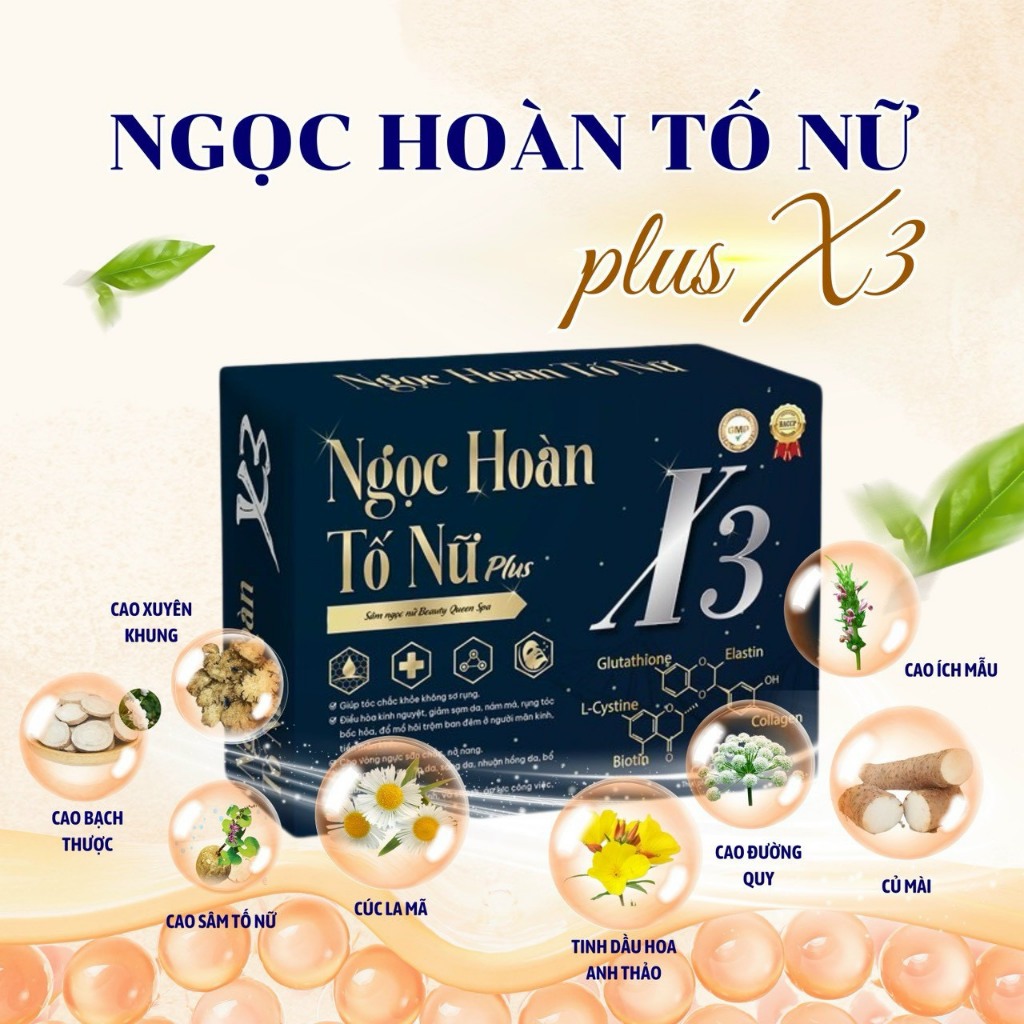 Sâm Tố Nữ NGỌC HOÀN PLUS X3 TÁI HỒI XUÂN  hổ trợ nội tiết tố nữ 1 hộp 2 lọ