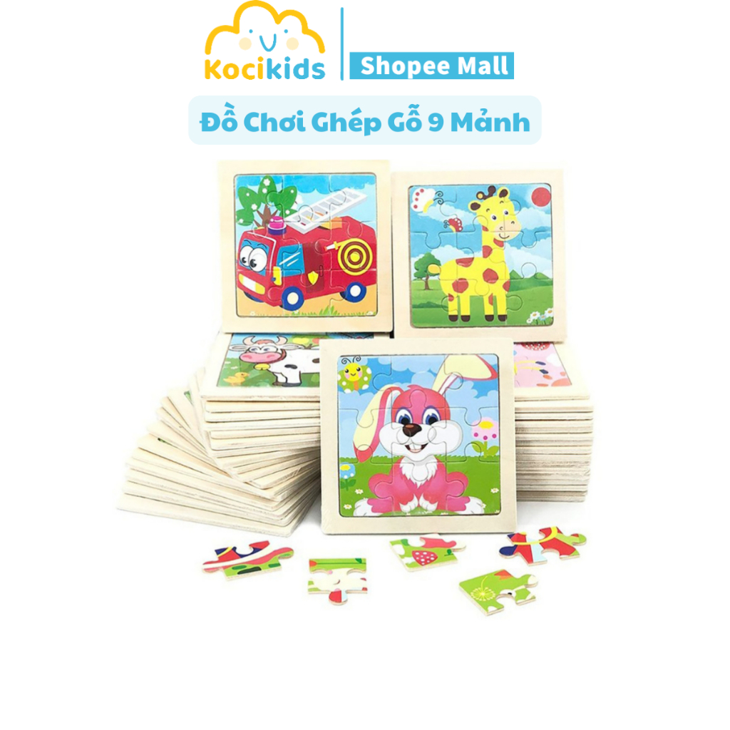 Đồ chơi lắp ghép, đồ chơi gỗ 9 mảnh nhiều hình ngỗ nghĩnh
