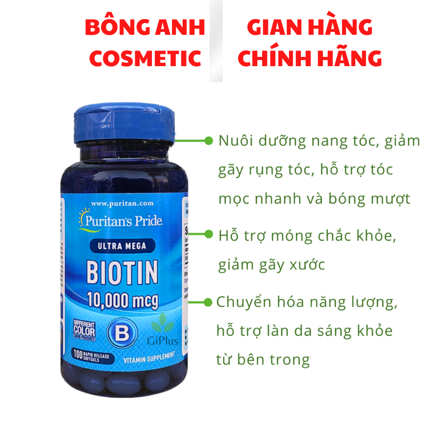 Viên uống giúp mọc tóc, giảm rụng tóc Puritan’s Pride Ultra Mega Biotin 10000 mcg 100 viên của Mỹ