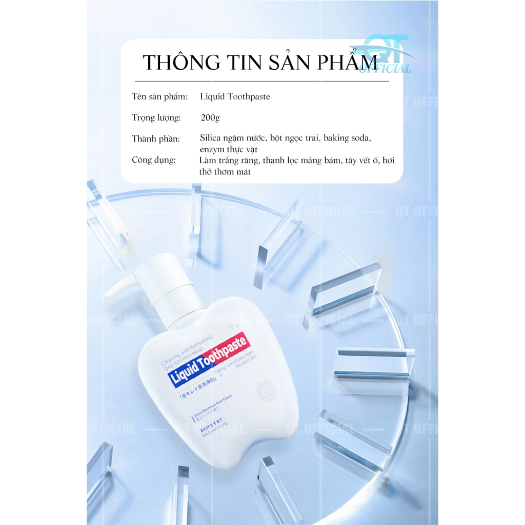 Kem đánh răng trắng răng hơi thở thơm mát giảm ố vàng duy trì sức khỏe của nướu Liquid Toothpaste 200g