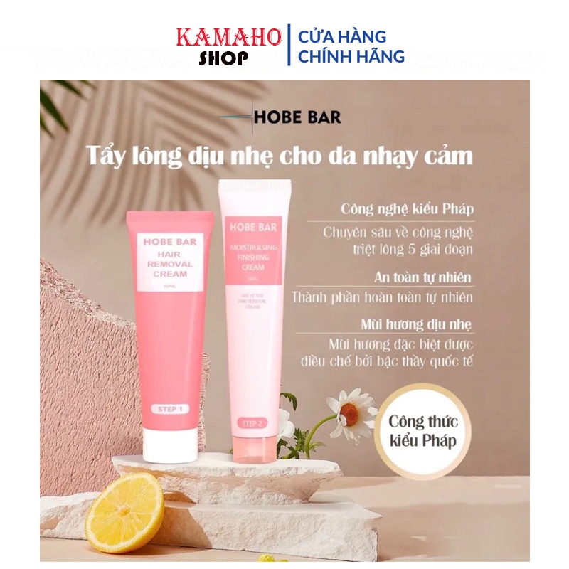 Kem tẩy lông HOBEBAR 50g và Gel dưỡng lô hội 30G dịu nhẹ da không gây kích ứng và không đau rát tẩy lông chân tay nách