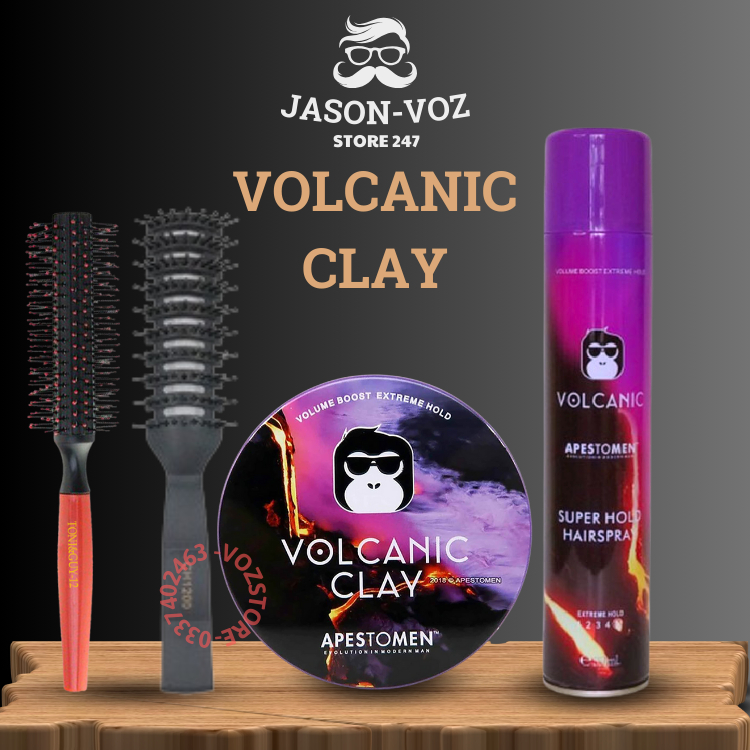 Combo Gôm(keo) Xịt Tóc Volcanic + Sáp Vuốt tóc Clay Tạo Kiểu Giữ Nếp (Tặng lược) Chính Hãng