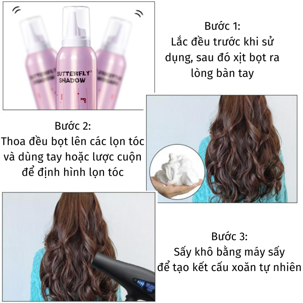 Gôm mềm giữ nếp tóc nữ Butterfly Shadow 300ml keo bọt dạng mềm tạo kiểu và giữ nếp tóc uốn xoăn tự nhiên bồng bềnh