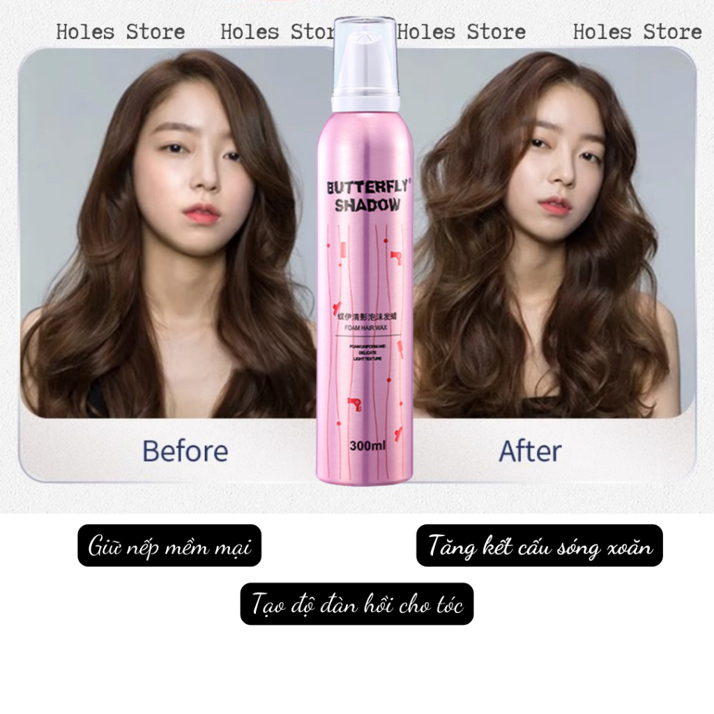 Gôm mềm giữ nếp tóc nữ Butterfly Shadow 300ml keo bọt dạng mềm tạo kiểu và giữ nếp tóc uốn xoăn tự nhiên bồng bềnh