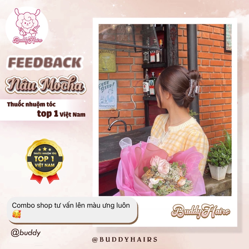 Thuốc nhuộm tóc màu NÂU MOCHA, thuốc nhuộm không tẩy  , thuốc nhuộm tóc tại nhà Buddyhairs tặng kèm phụ kiện nhuộm tóc