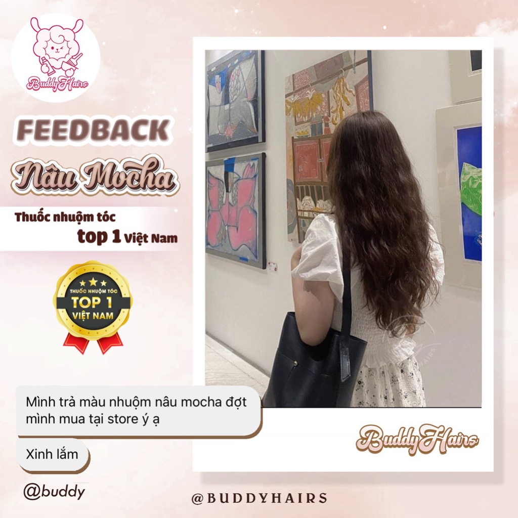 Thuốc nhuộm tóc màu NÂU MOCHA, thuốc nhuộm không tẩy  , thuốc nhuộm tóc tại nhà Buddyhairs tặng kèm phụ kiện nhuộm tóc