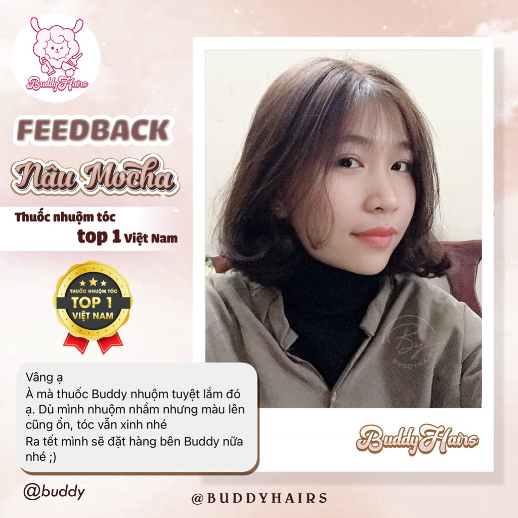 Thuốc nhuộm tóc màu NÂU MOCHA, thuốc nhuộm không tẩy  , thuốc nhuộm tóc tại nhà Buddyhairs tặng kèm phụ kiện nhuộm tóc