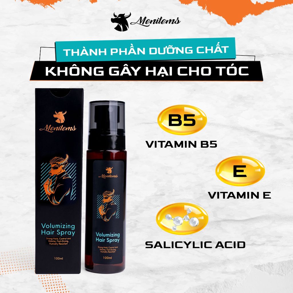 Xịt tạo phồng tóc Menitems, tạo độ phồng tự nhiên, giữ nếp tạo kiểu, không gây bết và nặng tóc 100ML