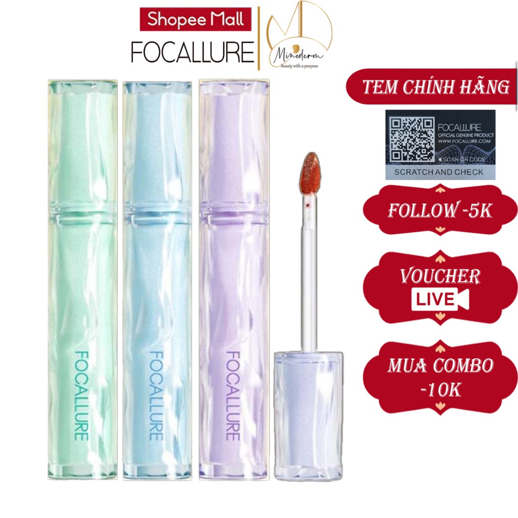 Son Tint FOCALLURE Siêu Căng Bóng Mọng, Nước Lâu Trôi, Không Bết Dính 2g L22