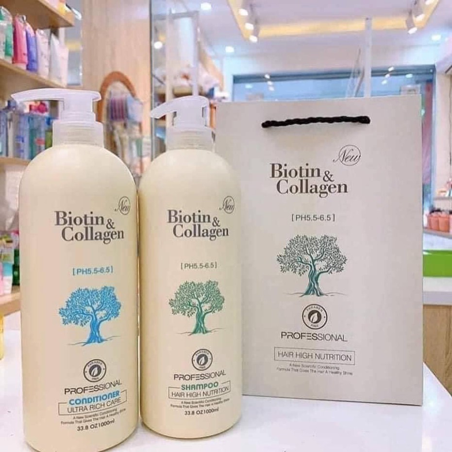 Cặp Dầu Gội Xả Biotin Collagen Chống Rụng Kích Thích Mọc Tóc Siêu Mềm Mượt  Biotin &Collagen 1000ML