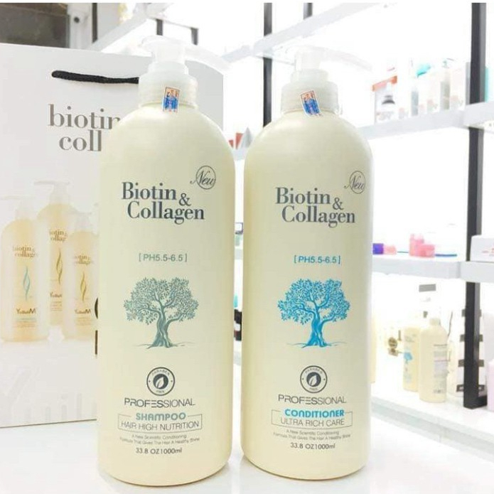 Cặp Dầu Gội Xả Biotin Collagen Chống Rụng Kích Thích Mọc Tóc Siêu Mềm Mượt  Biotin &Collagen 1000ML