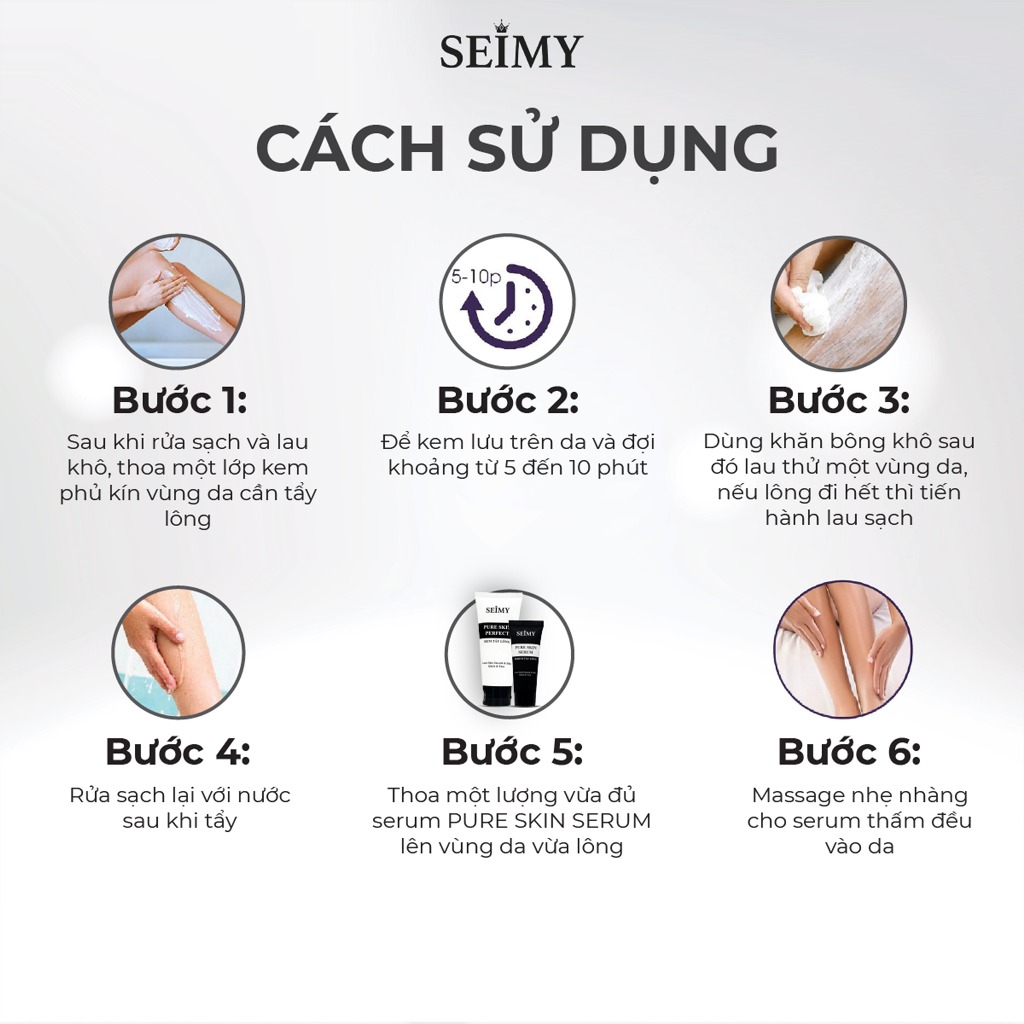 Combo Kem Tẩy Lông Seimy – Pure Skin Perfect sạch bất chấp mọi loại lông vĩnh viễn nhanh gọn chỉ 5 phút