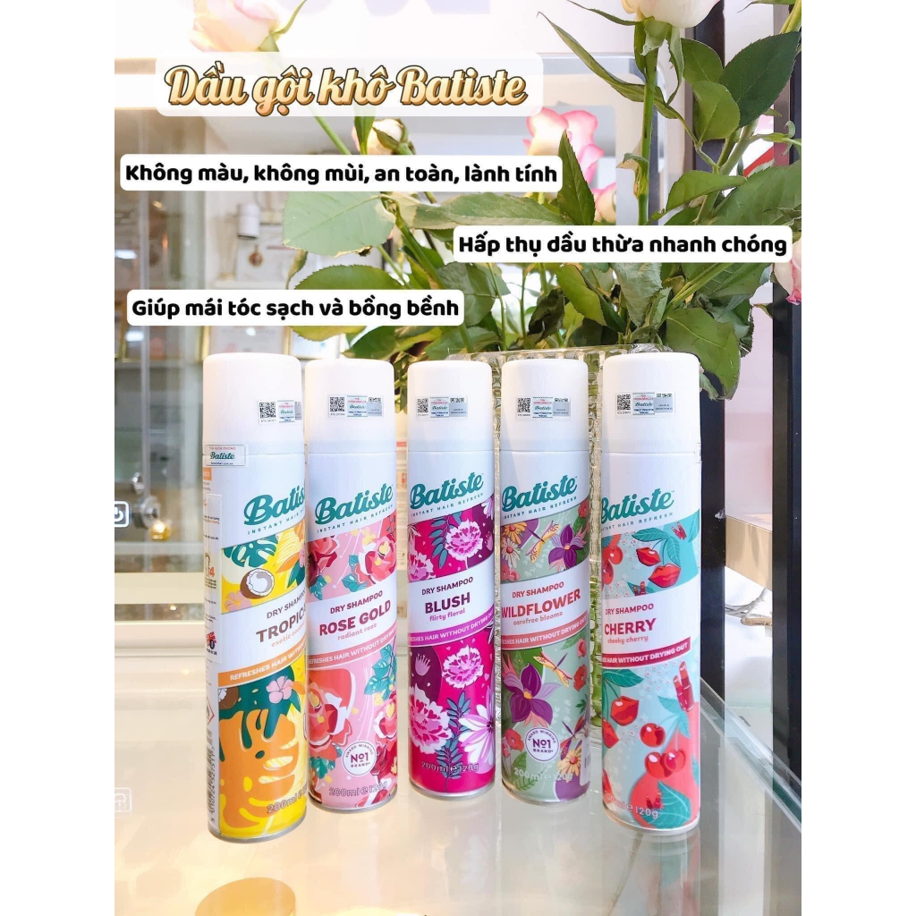 Dầu gội khô dạng xịt BATISTE / Spes, dầu gội đầu khô nữ không bết dính phồng tóc 200ml