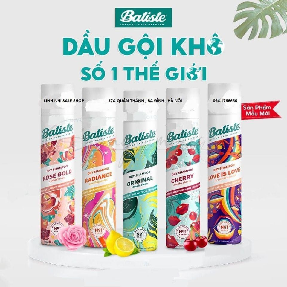 Dầu gội khô dạng xịt BATISTE / Spes, dầu gội đầu khô nữ không bết dính phồng tóc 200ml