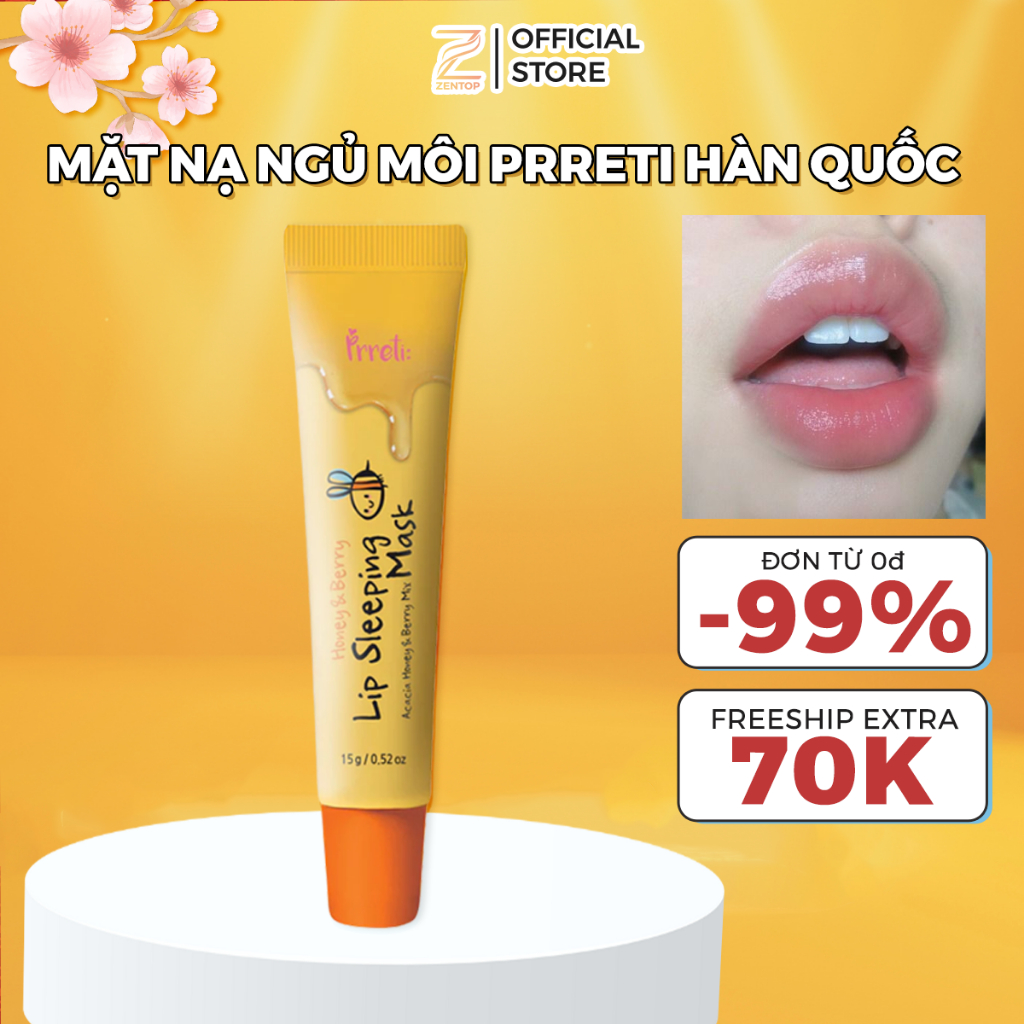 Son dưỡng môi mật ong kiêm mặt nạ môi ngủ Hàn Quốc Prreti cấp ẩm làm hồng đàn hồi tự nhiên 15g Zentop