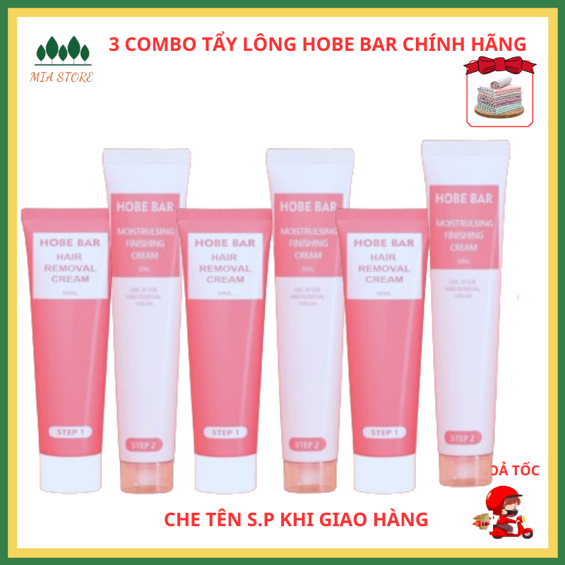 COMBO 3 kem tẩy  lông hobe bar chính hãng, tẩy lông nách, bikini, vùng kín, kem tẩy lông 50g và serum triệt lông