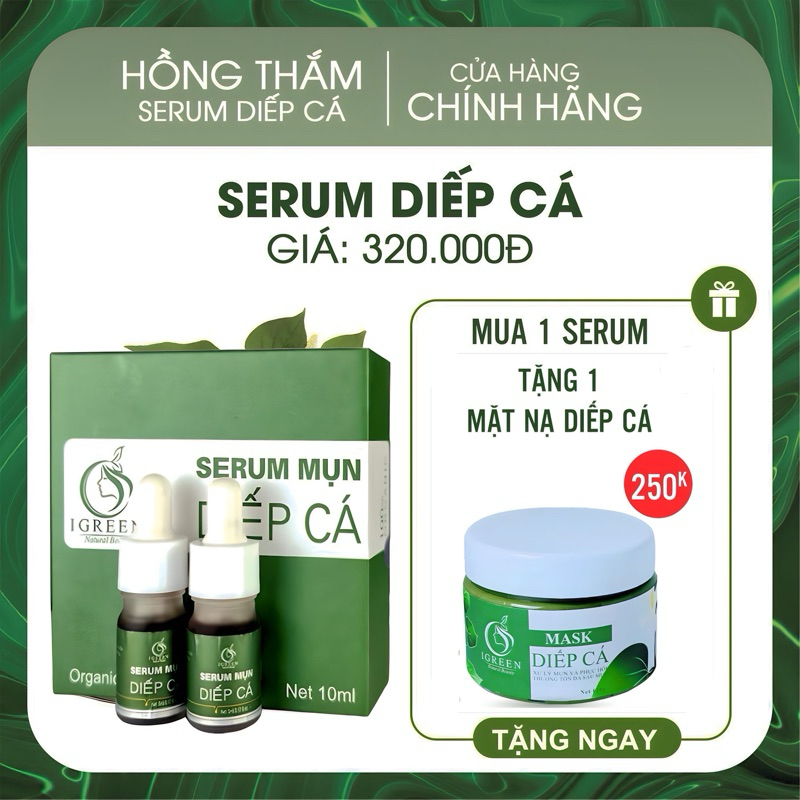 [MẪU MỚI 2024] SERUM MỤN DIẾP CÁ IGREEN – GIẢM MỤN ẨN, MỤN VIÊM, MỤN TRỨNG CÁ,…GIẢM THÂM, SE KHÍT LỖ CHÂN LÔNG