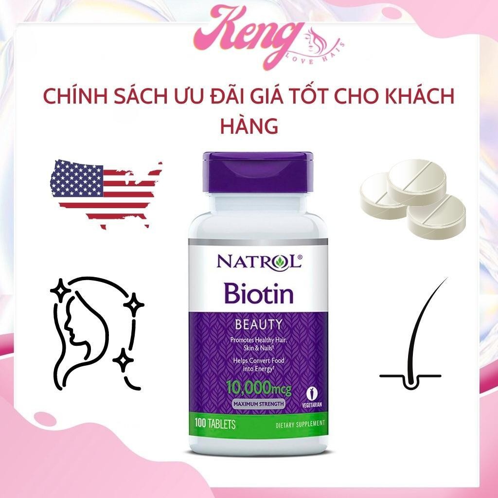Viên uống mọc tóc Natrol Biotin 10000 Mcg của Mỹ 100 viên giúp kích mọc tóc, giảm gãy rụng
