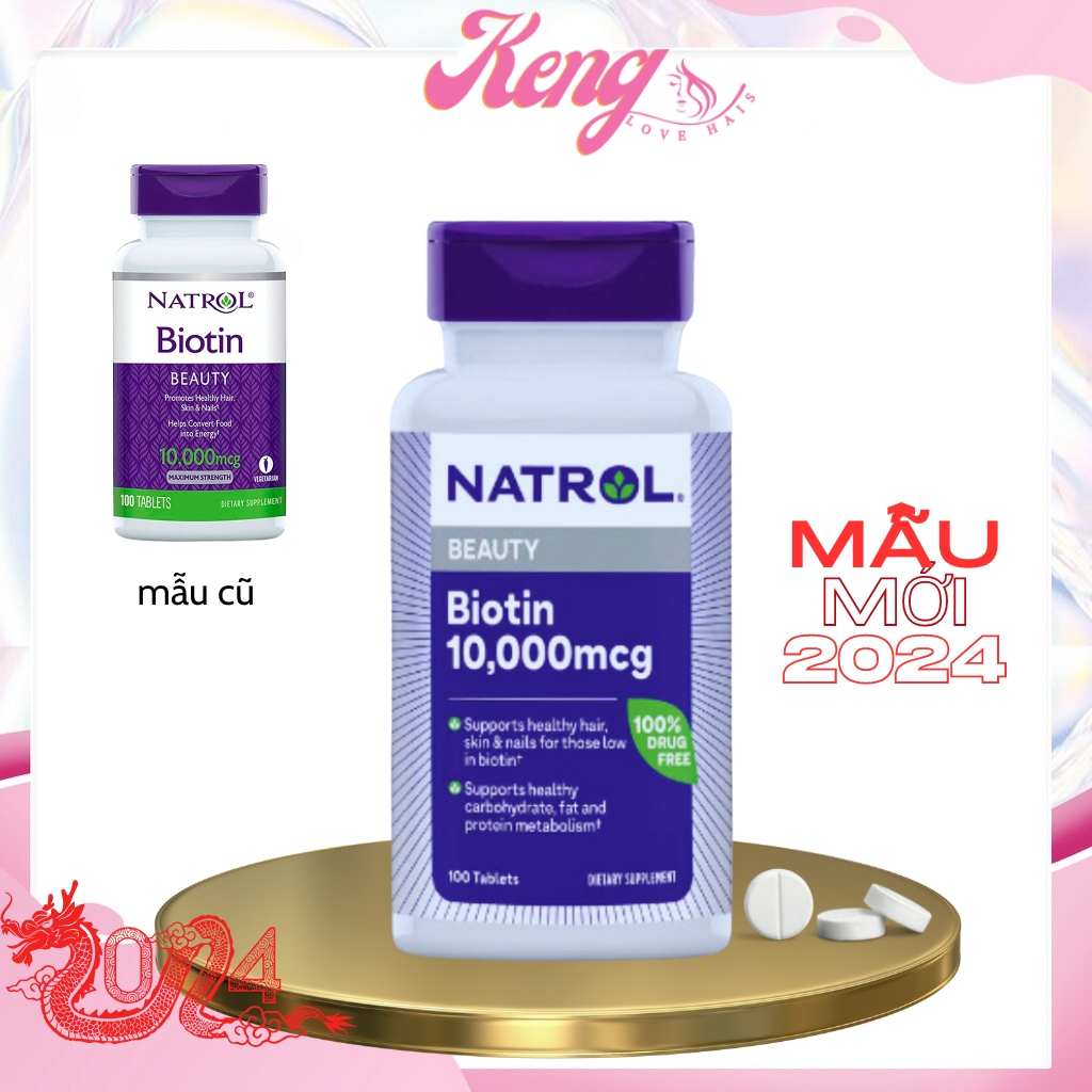 Viên uống mọc tóc Natrol Biotin 10000 Mcg của Mỹ 100 viên giúp kích mọc tóc, giảm gãy rụng