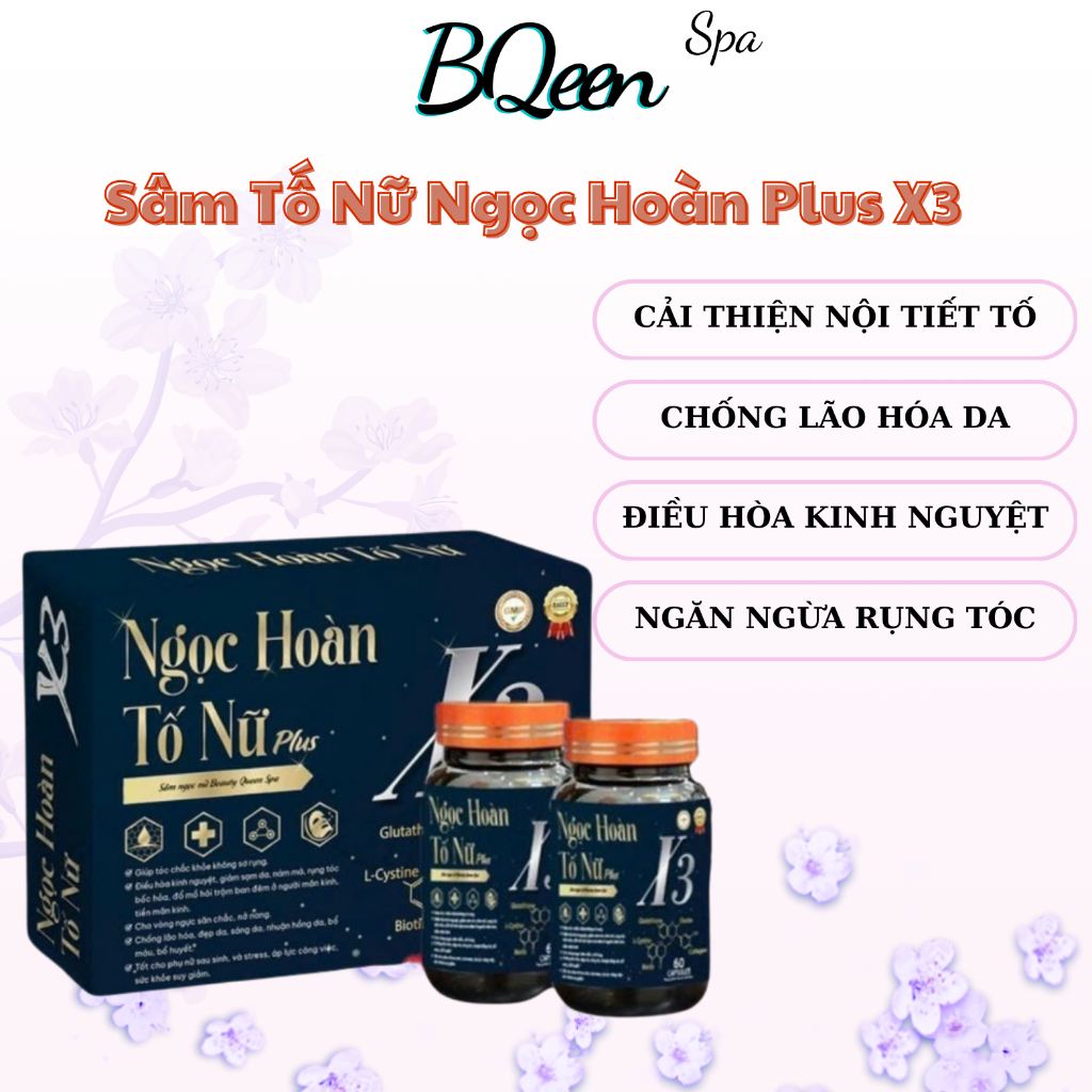 Sâm Tố Nữ NGỌC HOÀN PLUS X3 TÁI HỒI XUÂN  hổ trợ nội tiết tố nữ 1 hộp 2 lọ