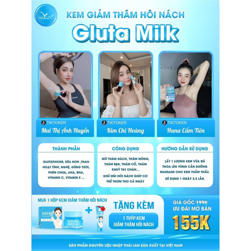 Kem thâm nách Gluta Milk [ Mua 1 hộp tặng 1 tuýt] Chính Hãng