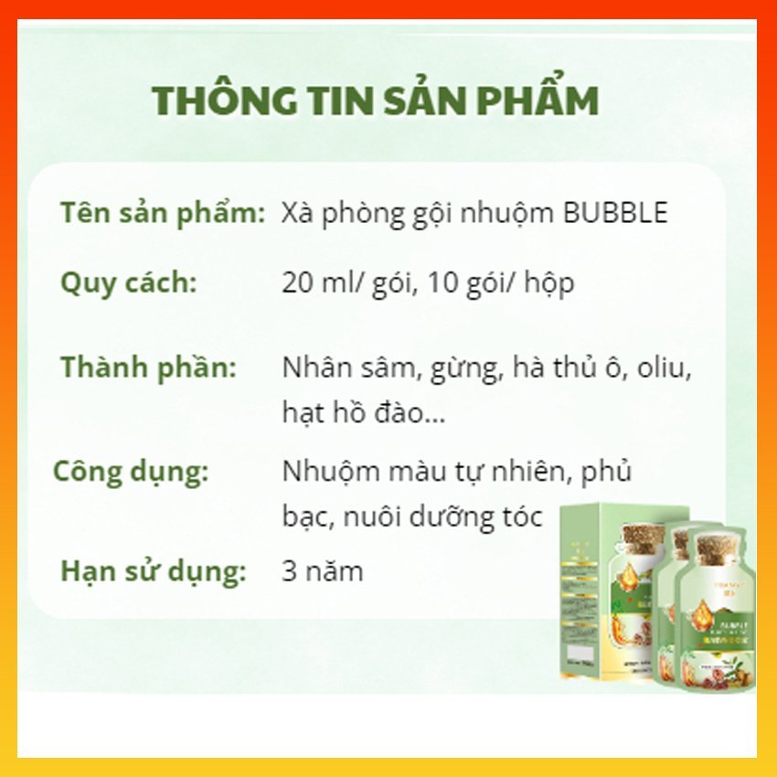 (Hộp 10 Gói) Dầu Gội Nhuộm Màu Tóc Màu Nâu Hạt Dẻ Màu Đen Thảo Dược, Dầu Gội Phủ Bạc Tóc, Nuôi Dưỡng Tóc Khoẻ Óng Mượt