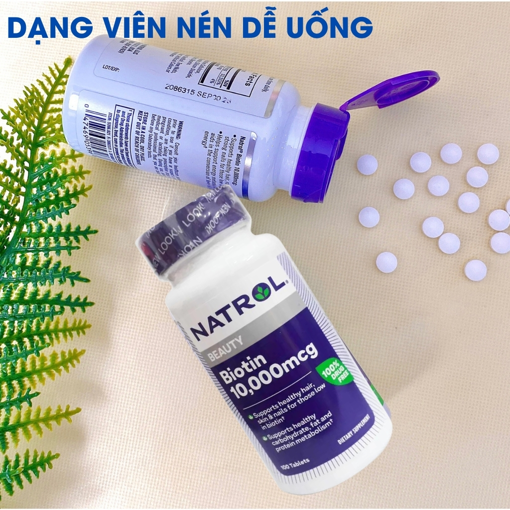 Viên uống mọc tóc Natrol Biotin 10000 Mcg của Mỹ 100 viên giúp kích mọc tóc, giảm gãy rụng | ALIA